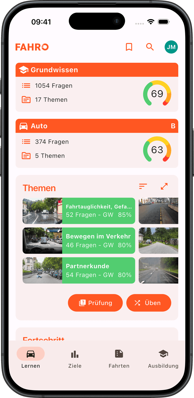 Lernen-Tab mit Modulen