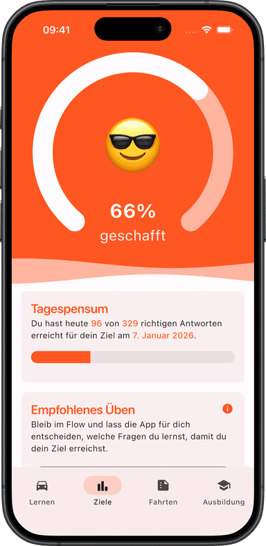 Lernfortschritt im Ziele-Tab