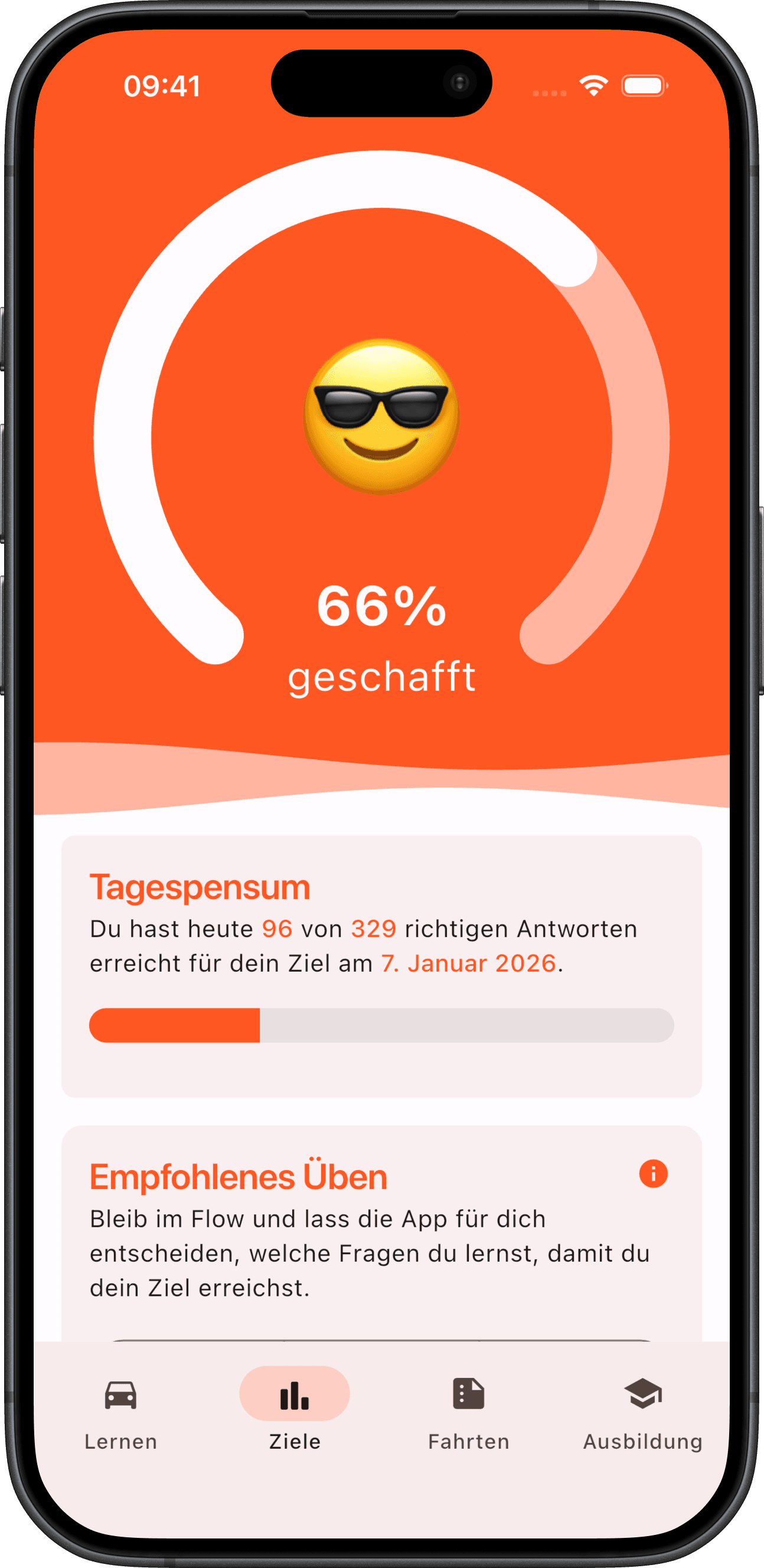 Fortschritt im Ziele-Tab