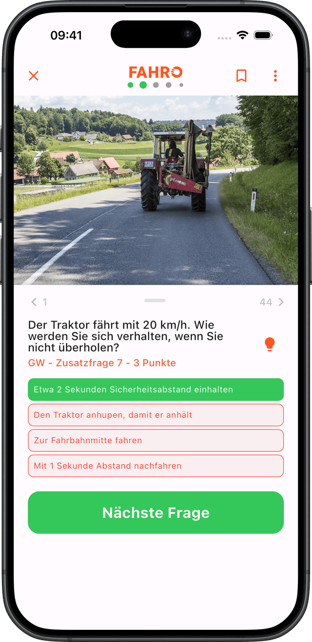 Fragenansicht mit Erklärung